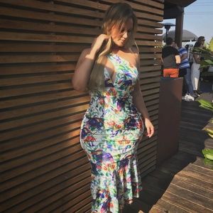 One shoulder Tropical print dress